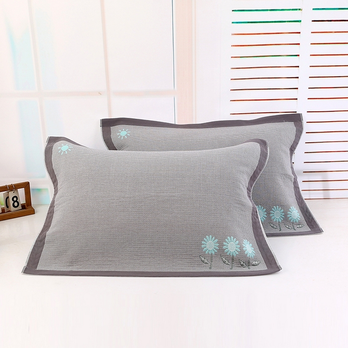 娇兰毛巾 2025新款7A抗菌A类多层枕巾（加绑带） 太阳花灰 78*52cm/对