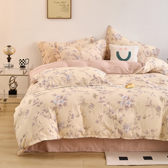 91家纺网 家纺一手货源 找家纺 2025新款全棉双层纱印花四件套（第二批）清新碎花