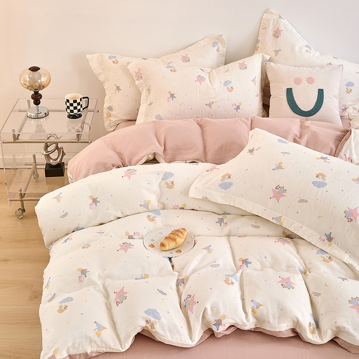 91家纺网 家纺一手货源 找家纺 2025新款全棉双层纱印花四件套（第二批）宝贝乐园