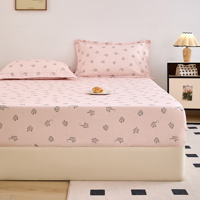 91家纺网 家纺一手货源 找家纺 锦罗绣 2025新款全棉双层纱印花系列单床笠 象象