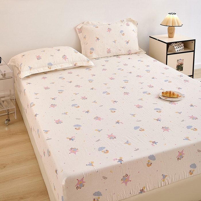 91家纺网 家纺一手货源 找家纺 锦罗绣 2025新款全棉双层纱印花系列单床笠 宝贝乐园