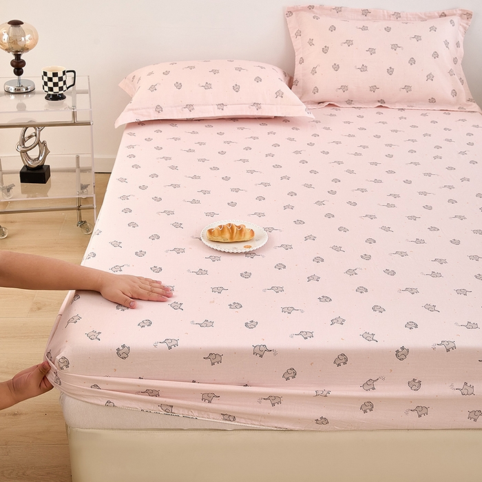 91家纺网 家纺一手货源 找家纺 锦罗绣 2025新款全棉双层纱印花系列单床笠 象象