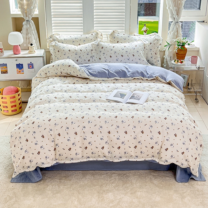 91家纺网 家纺一手货源 找家纺 2025新款全棉双层纱印花四件套（第二批）浪漫独角兽