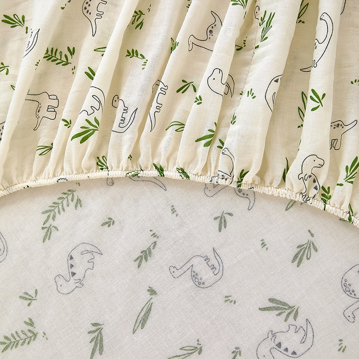 91家纺网 家纺一手货源 找家纺 锦罗绣 2025新款全棉双层纱印花系列单床笠 迷你龙