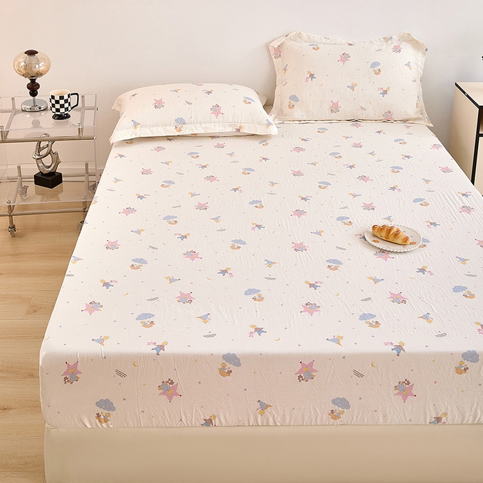 91家纺网 家纺一手货源 找家纺 锦罗绣 2025新款全棉双层纱印花系列单床笠 宝贝乐园