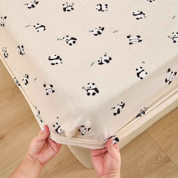 91家纺网 家纺一手货源 找家纺 锦罗绣 2025新款全棉双层纱印花系列单床笠 国宝熊猫