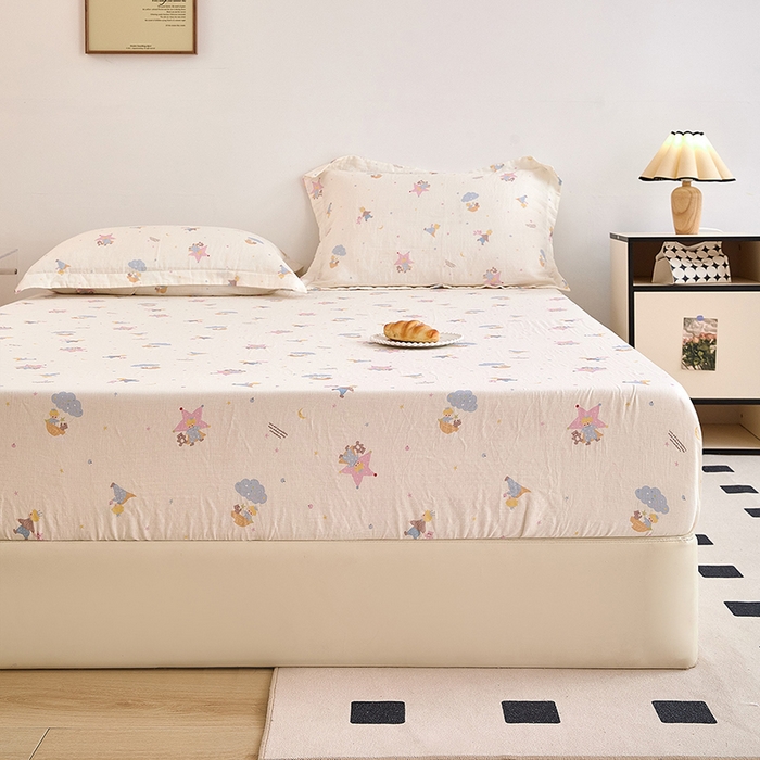 91家纺网 家纺一手货源 找家纺 锦罗绣 2025新款全棉双层纱印花系列单床笠 宝贝乐园