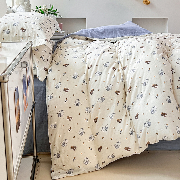 91家纺网 家纺一手货源 找家纺 2025新款全棉双层纱印花四件套（第二批）浪漫独角兽