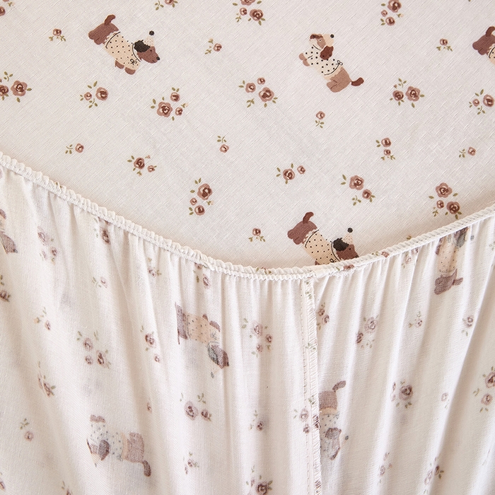 91家纺网 家纺一手货源 找家纺 锦罗绣 2025新款全棉双层纱印花系列单床笠 绅士犬