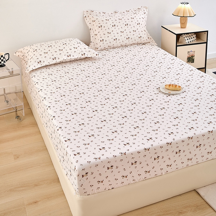 91家纺网 家纺一手货源 找家纺 锦罗绣 2025新款全棉双层纱印花系列单床笠 绅士犬