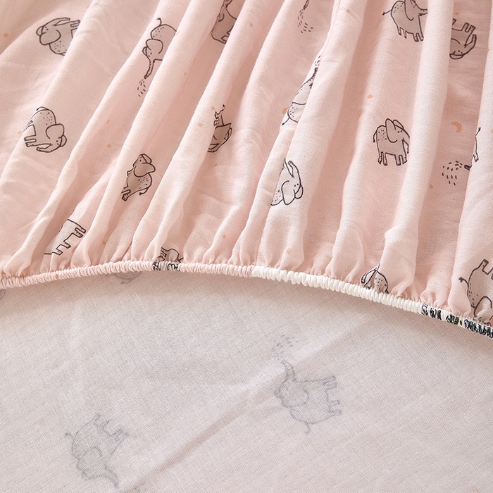 91家纺网 家纺一手货源 找家纺 锦罗绣 2025新款全棉双层纱印花系列单床笠 象象