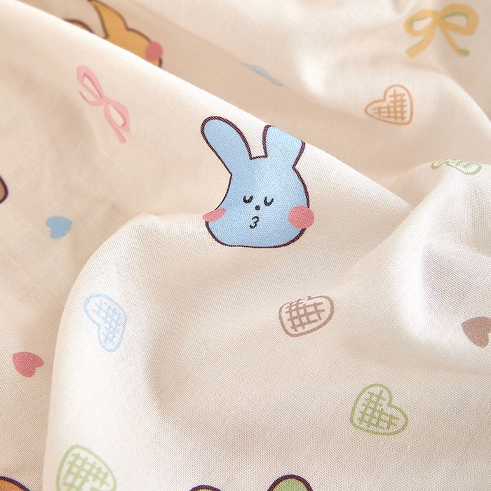 91家纺网 家纺一手货源 找家纺 锦罗绣 2025新款全棉双层纱印花系列单床笠 小兔园