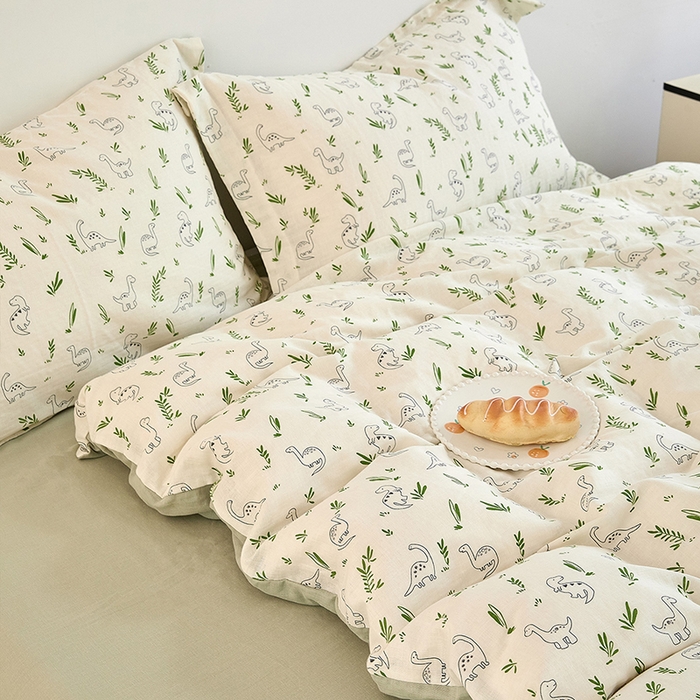 91家纺网 家纺一手货源 找家纺 2025新款全棉双层纱印花四件套（第二批）迷你龙