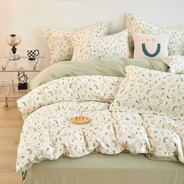 91家纺网 家纺一手货源 找家纺 2025新款全棉双层纱印花四件套（第二批）迷你龙