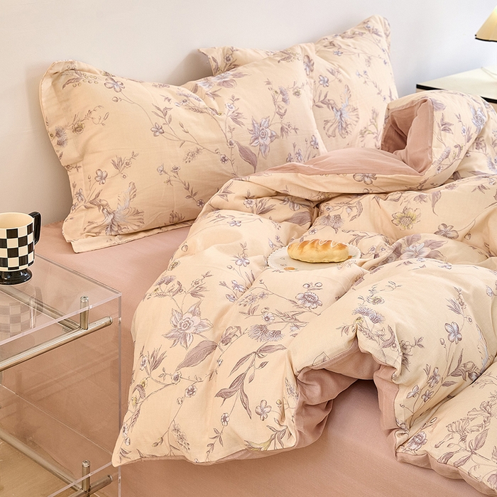 91家纺网 家纺一手货源 找家纺 2025新款全棉双层纱印花四件套（第二批）清新碎花