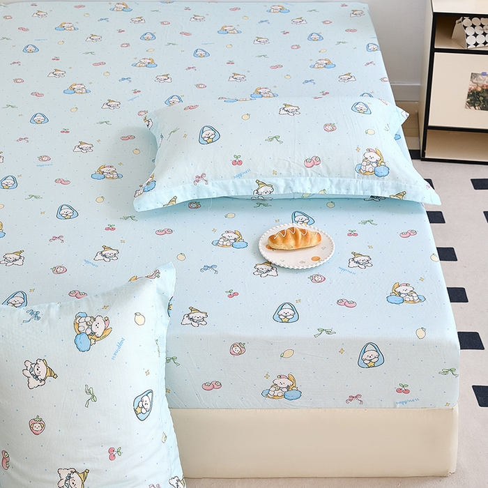 91家纺网 家纺一手货源 找家纺 锦罗绣 2025新款全棉双层纱印花系列单床笠 可爱小狗