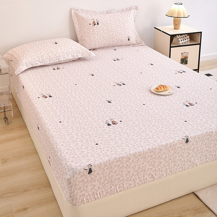 91家纺网 家纺一手货源 找家纺 锦罗绣 2025新款全棉双层纱印花系列单床笠 兔兔日记