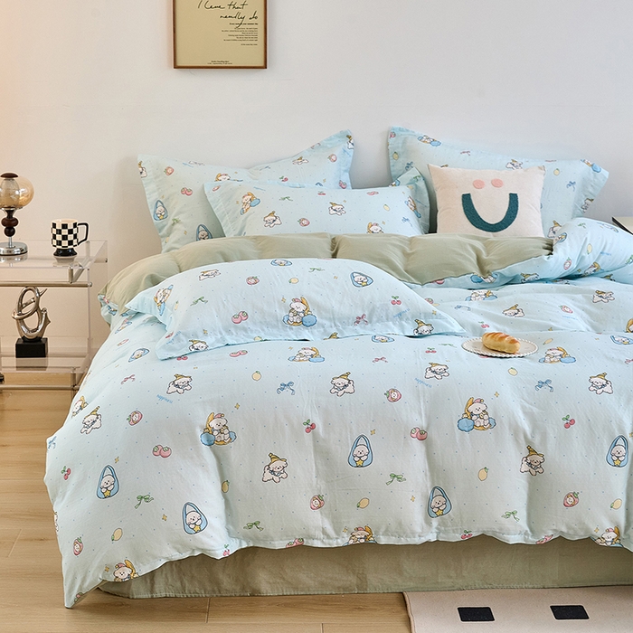 91家纺网 家纺一手货源 找家纺 2025新款全棉双层纱印花四件套（第二批）可爱小狗