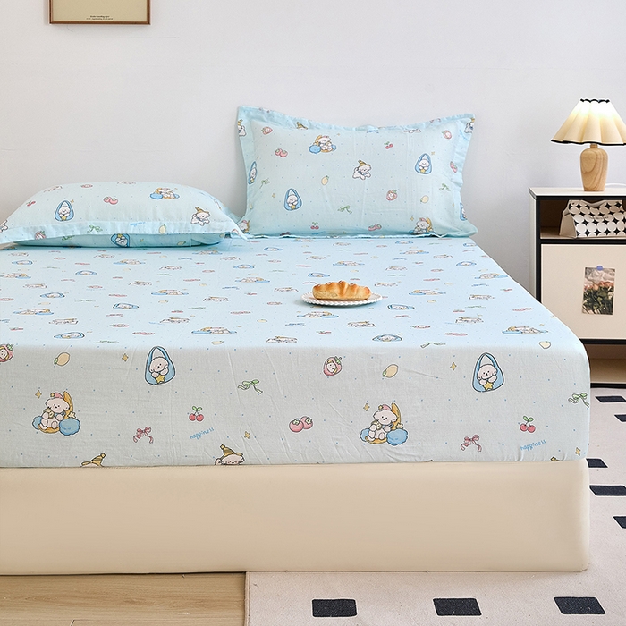 91家纺网 家纺一手货源 找家纺 锦罗绣 2025新款全棉双层纱印花系列单床笠 可爱小狗