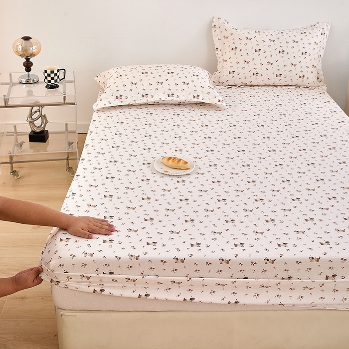 91家纺网 家纺一手货源 找家纺 锦罗绣 2025新款全棉双层纱印花系列单床笠 绅士犬