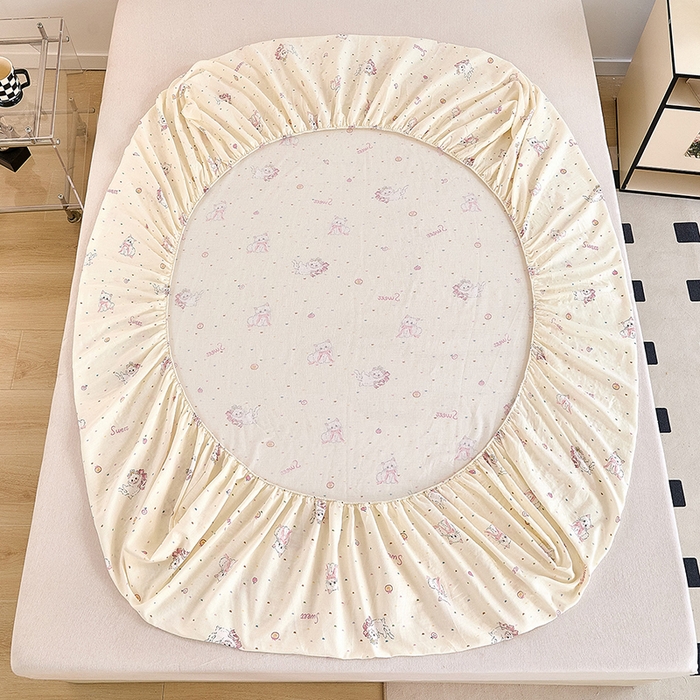 91家纺网 家纺一手货源 找家纺 锦罗绣 2025新款全棉双层纱印花系列单床笠 精灵猫咪