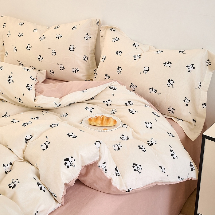 91家纺网 家纺一手货源 找家纺 2025新款全棉双层纱印花四件套（第二批）国宝熊猫