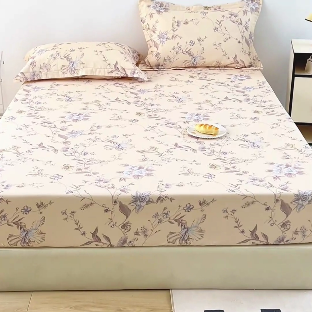 91家纺网 家纺一手货源 找家纺 锦罗绣 2025新款全棉双层纱印花系列单床笠 清新碎花