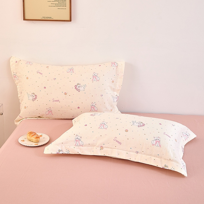 91家纺网 家纺一手货源 找家纺 2025新款全棉双层纱印花四件套（第二批）精灵猫咪