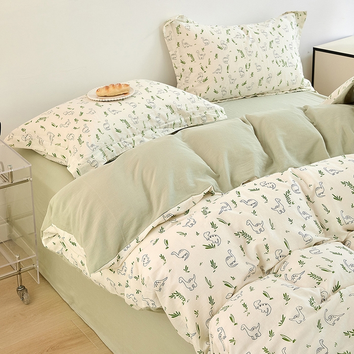 91家纺网 家纺一手货源 找家纺 2025新款全棉双层纱印花四件套（第二批）迷你龙