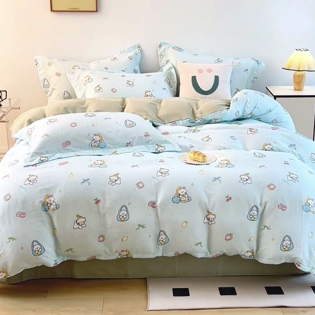 91家纺网 家纺一手货源 找家纺 2025新款全棉双层纱印花四件套（第二批）可爱小狗