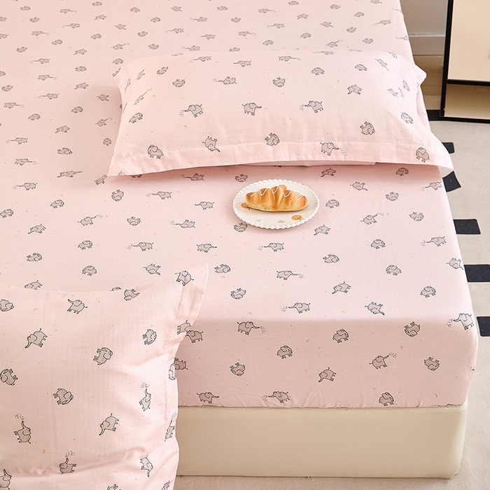 91家纺网 家纺一手货源 找家纺 锦罗绣 2025新款全棉双层纱印花系列单床笠 象象