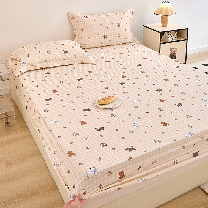 91家纺网 家纺一手货源 找家纺 锦罗绣 2025新款全棉双层纱印花系列单床笠 甜蜜小屋