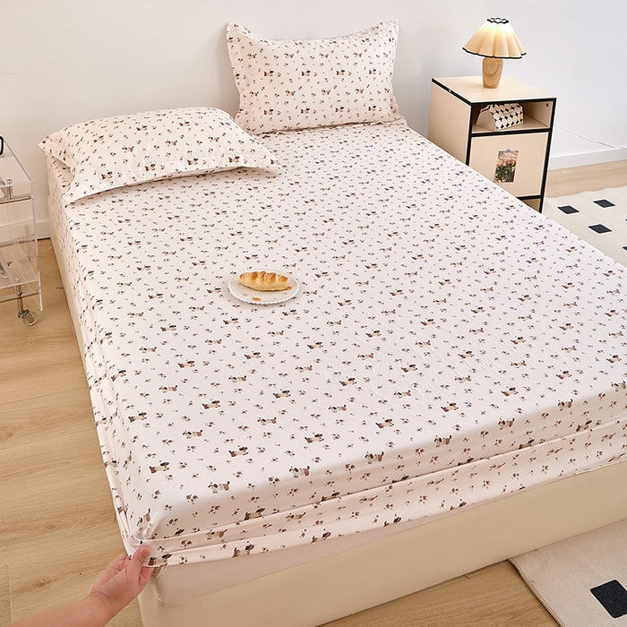 91家纺网 家纺一手货源 找家纺 锦罗绣 2025新款全棉双层纱印花系列单床笠 绅士犬