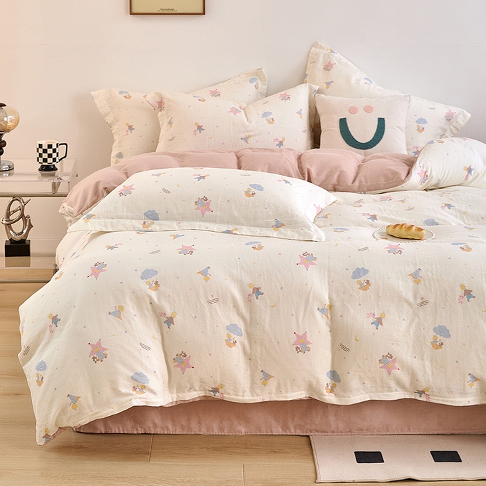 91家纺网 家纺一手货源 找家纺 2025新款全棉双层纱印花四件套（第二批）宝贝乐园