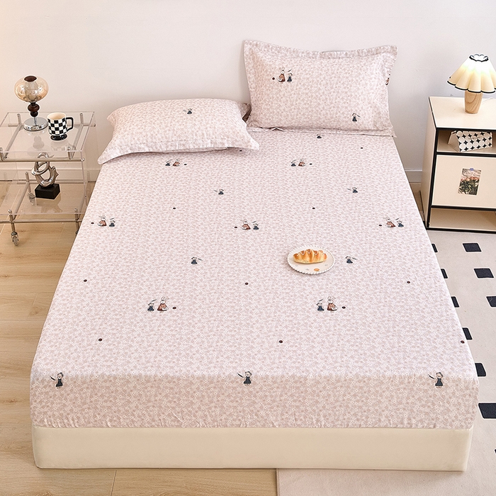 91家纺网 家纺一手货源 找家纺 锦罗绣 2025新款全棉双层纱印花系列单床笠 兔兔日记