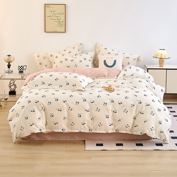 91家纺网 家纺一手货源 找家纺 2025新款全棉双层纱印花四件套（第二批）国宝熊猫