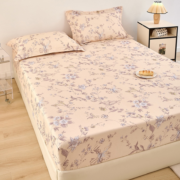 91家纺网 家纺一手货源 找家纺 锦罗绣 2025新款全棉双层纱印花系列单床笠 清新碎花