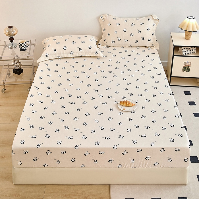 91家纺网 家纺一手货源 找家纺 锦罗绣 2025新款全棉双层纱印花系列单床笠 国宝熊猫