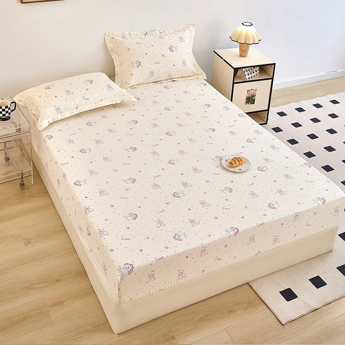 91家纺网 家纺一手货源 找家纺 锦罗绣 2025新款全棉双层纱印花系列单床笠 精灵猫咪