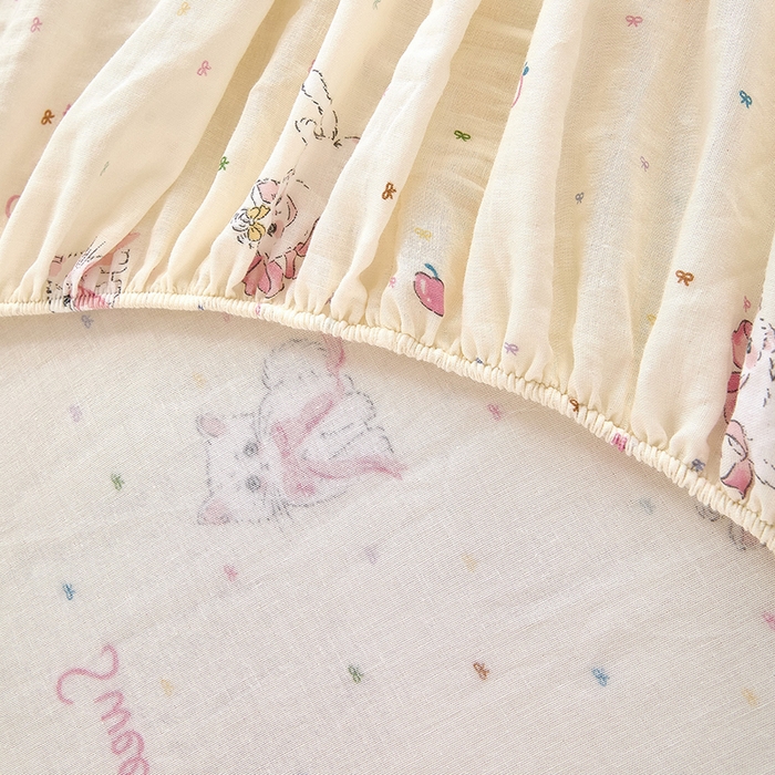 91家纺网 家纺一手货源 找家纺 锦罗绣 2025新款全棉双层纱印花系列单床笠 精灵猫咪