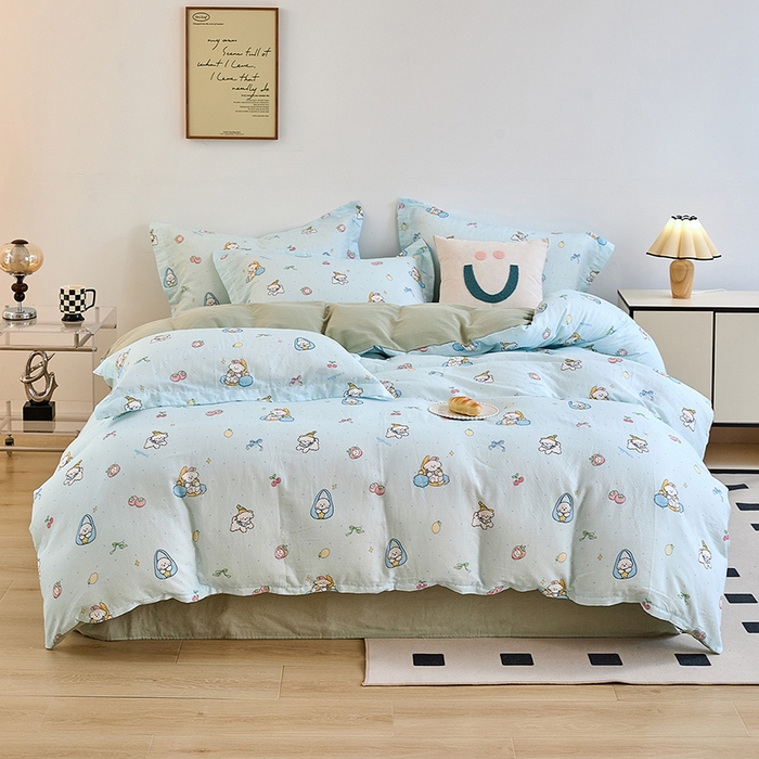 91家纺网 家纺一手货源 找家纺 2025新款全棉双层纱印花四件套（第二批）可爱小狗