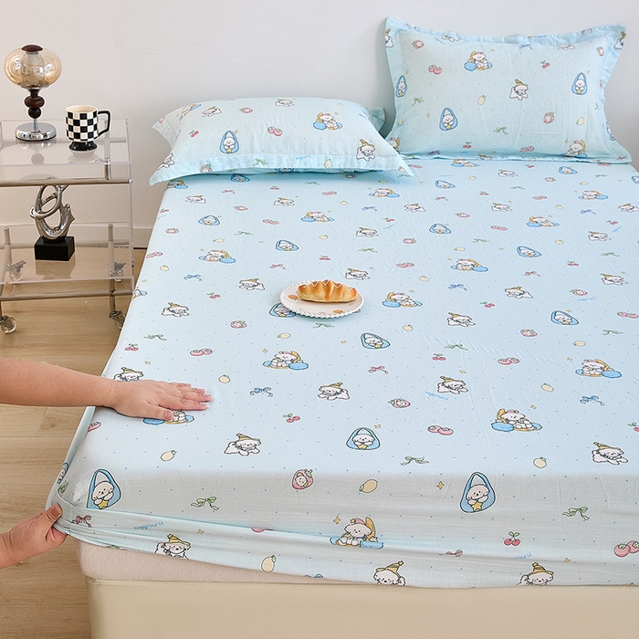 91家纺网 家纺一手货源 找家纺 锦罗绣 2025新款全棉双层纱印花系列单床笠 可爱小狗