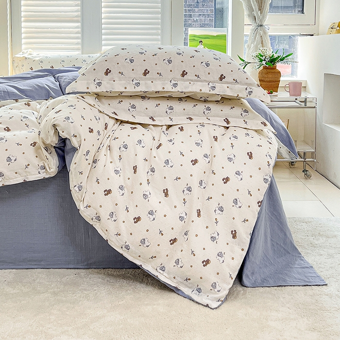 91家纺网 家纺一手货源 找家纺 2025新款全棉双层纱印花四件套（第二批）浪漫独角兽