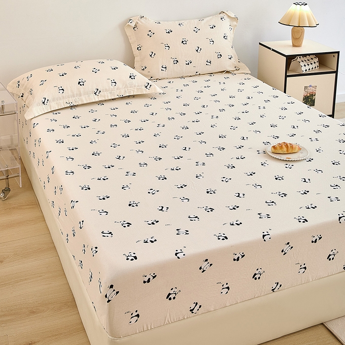 91家纺网 家纺一手货源 找家纺 锦罗绣 2025新款全棉双层纱印花系列单床笠 国宝熊猫