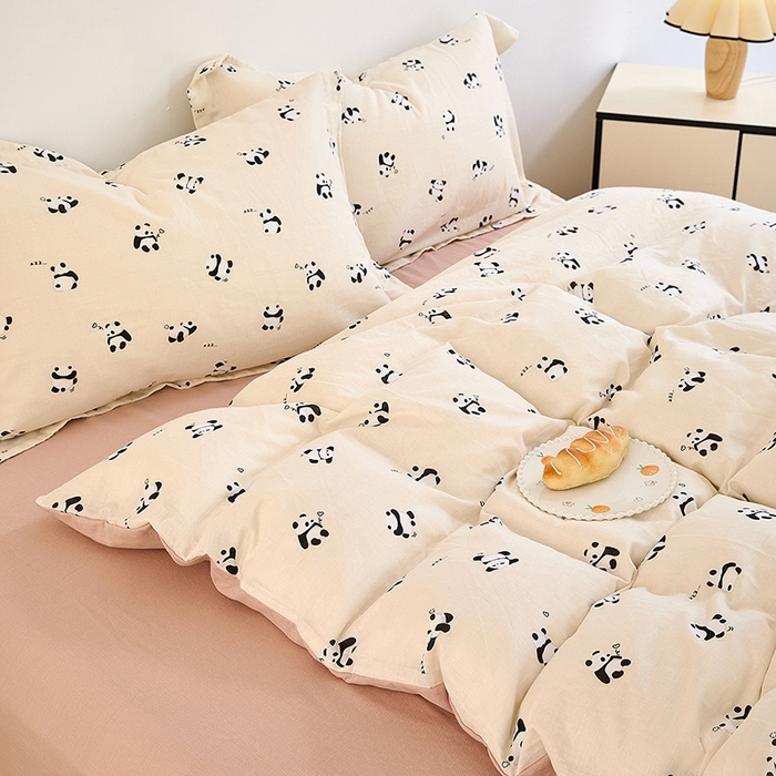 91家纺网 家纺一手货源 找家纺 2025新款全棉双层纱印花四件套（第二批）国宝熊猫