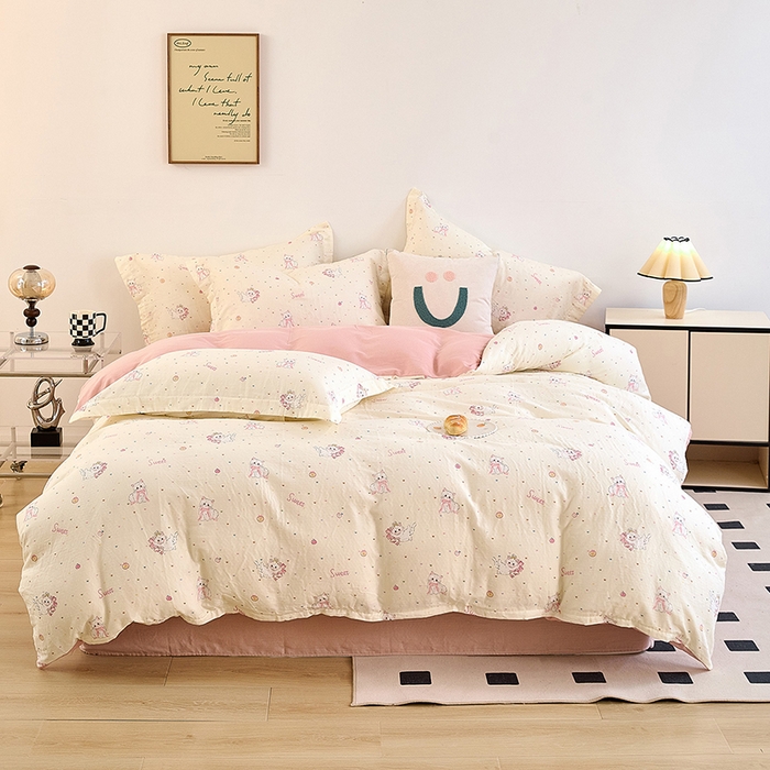 91家纺网 家纺一手货源 找家纺 2025新款全棉双层纱印花四件套（第二批）精灵猫咪