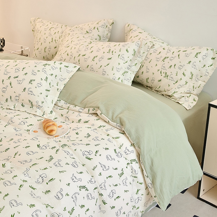 91家纺网 家纺一手货源 找家纺 2025新款全棉双层纱印花四件套（第二批）迷你龙