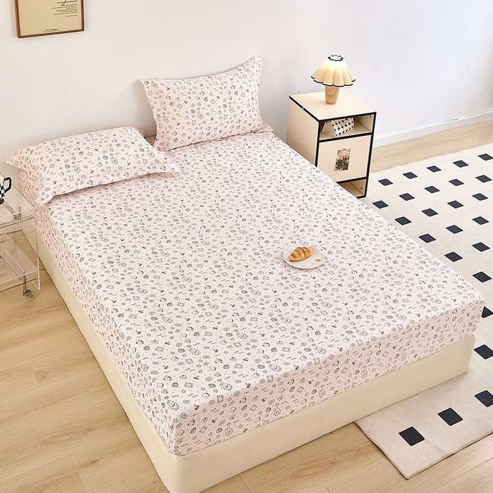 91家纺网 家纺一手货源 找家纺 锦罗绣 2025新款全棉双层纱印花系列单床笠 咖啡兔