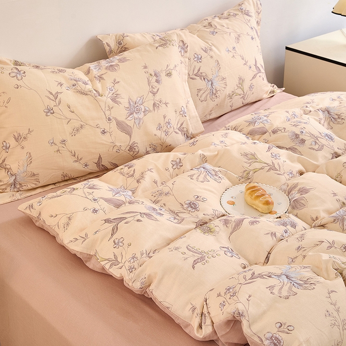 91家纺网 家纺一手货源 找家纺 2025新款全棉双层纱印花四件套（第二批）清新碎花