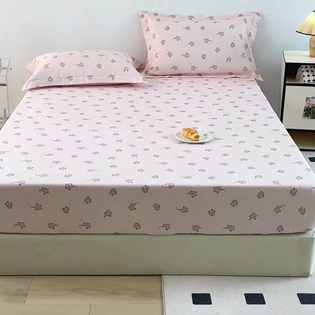 91家纺网 家纺一手货源 找家纺 锦罗绣 2025新款全棉双层纱印花系列单床笠 象象